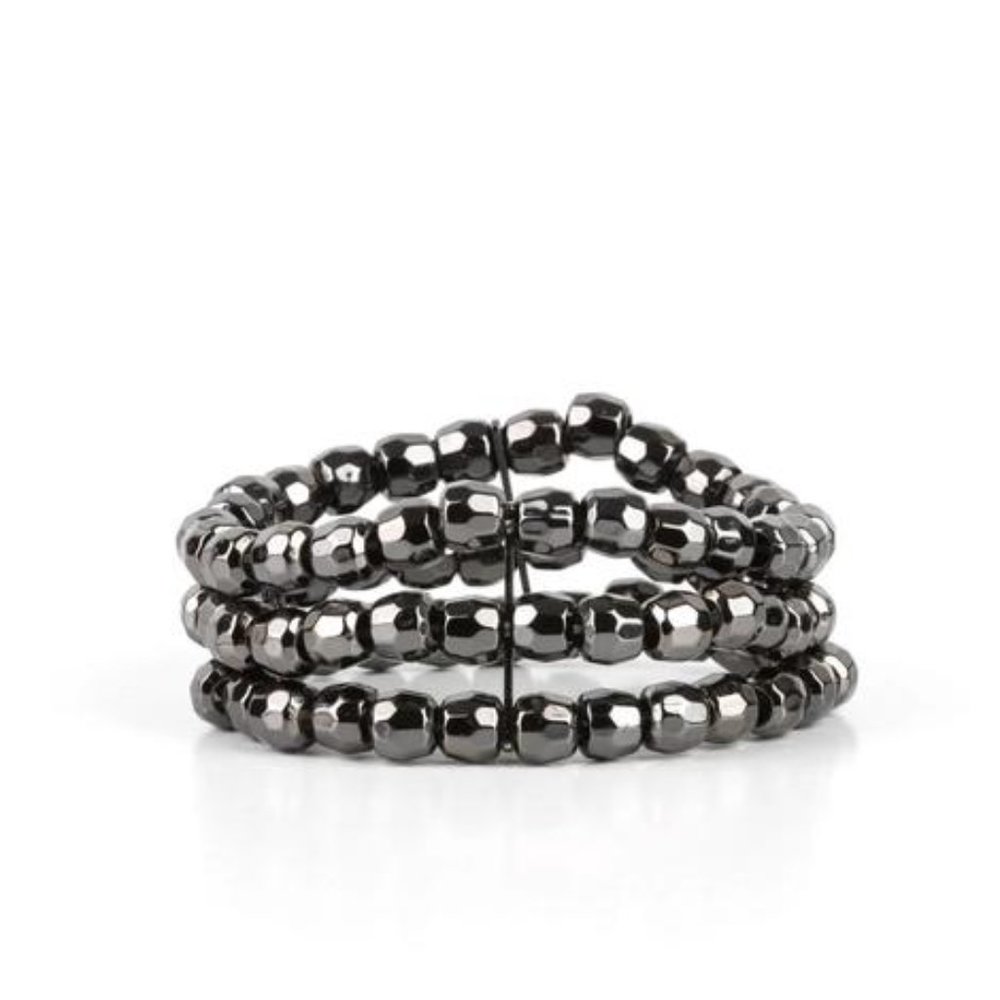 Hematite Stackable Beaded Stretch Bracelet Metall… - image 2